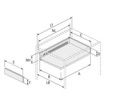 Hettich Germany MultiTech Drawer Set, System, Height 86mm- White With 2 Front Connectors / Nominal Length 250mm , 350mm ,400mm ,450mm ,500mm & 550mm