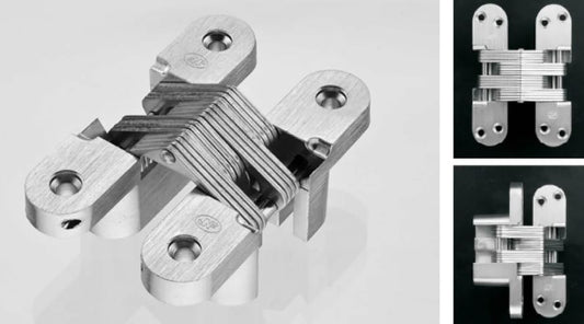 JNF Invisible Hinge  Available In 5 Sizes : 45mm ,70mm ,95mm ,118mm ,139mm Finish : Brushed Satin Chrome