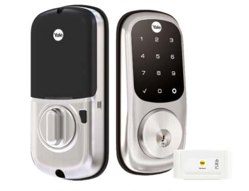 YALE ASSURE KEYED SMART-READY LOCK WITH APEX 143 x 300 ENTRANCE SET MATT BLACK & SATIN NICKEL
