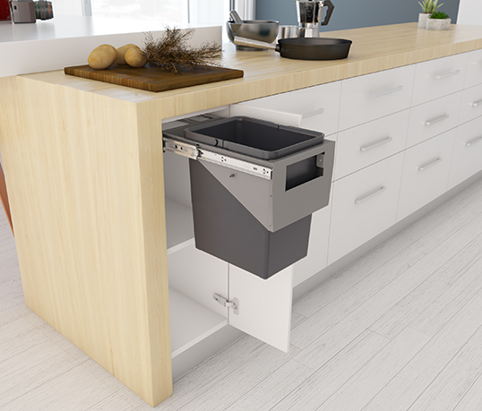 Tanova NZ Simplex Pull Out Soft Close Kitchen Bin - Width 200mm ,300mm and 350mm Behind Door Handle type Cabinet - 1 x 8Litre , 1 x 10Litre ,1 x 12Litre ,1 x 15Litre ,1 x 18Litre & 1 x 24Litre