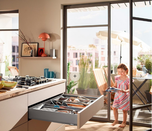 Blum Merivobox Kitset 40kg Sink Drawer 'M' height 108mm - Available in Silk White and Orion Grey