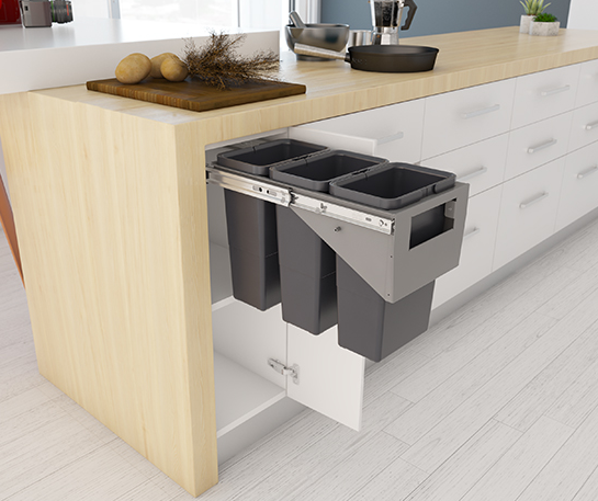 Tanova NZ Simplex Pull Out Soft Close Kitchen Bin - Width 200mm ,300mm ,350mm and 400mm ,Behind Door Handle type Cabinet - 1 x 50Litre ,2 x 8Litre , 2 x 10Litre ,2 x 12Litre ,2 x 15Litre ,2 x 18Litre ,1 x 24Litre & 3 x 8Litre