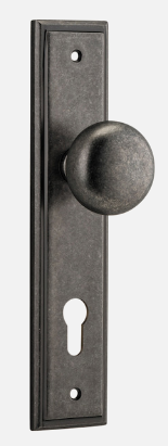 Iver Cambridge Door Knob 13840 Stepped Backplate Distressed Nickel - Passage ,Privacy & Entrance