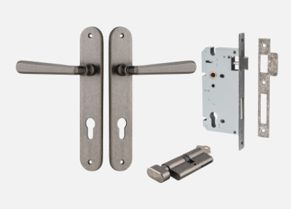 Iver Copenhagen Door Lever 13876 Oval Backplate Distressed Nickel - Passage ,Privacy & Entrance
