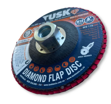 Tusk Heavy Duty Diamond Flap Disc 115mm x 60 x M14 x 60Grit ,120 Grit ,200Grit & 400Grit