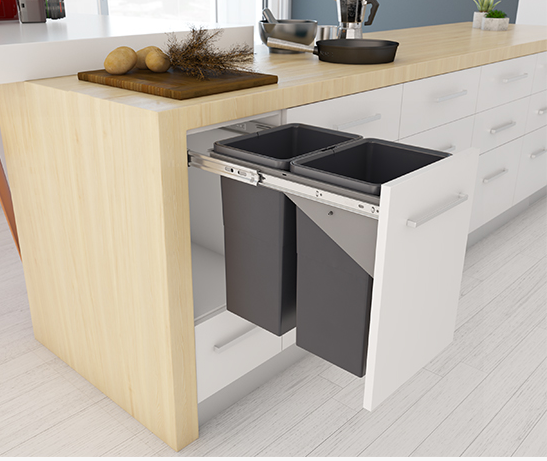 Tanova NZ Simplex Push Open Kitchen Bin - 350mm Cabinet Drawer Front Type - 1 x 15L 2 x 6Litre ,1 x 18L 2 x 8Litre  ,2 x 15Litre ,2 x 18Litre and 2 x 24Litre White & Grey