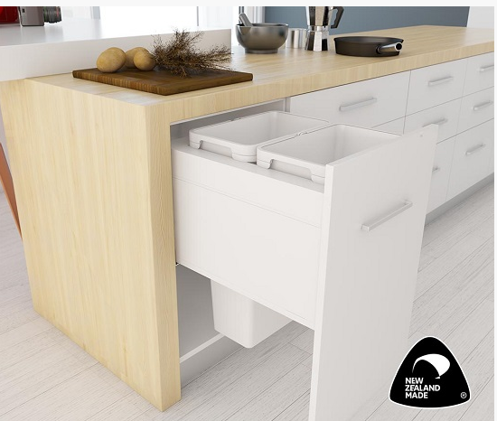 Tanova NZ Bin for LEGRABOX F Drawer - Frame & Buckets 500mm & 600mm Cabinet – 1 x 20L 1 x 36Litres - White & Grey