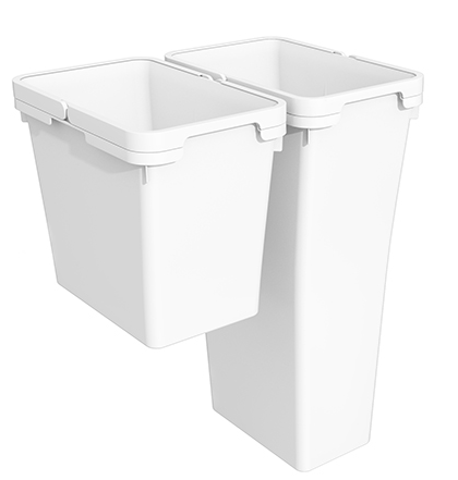 Tanova NZ Bin for LEGRABOX F Drawer - Frame & Buckets 500mm & 600mm Cabinet – 1 x 20L 1 x 36Litres - White & Grey