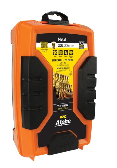 Trucut Heavy Duty Alpha Tuff Box Gold Series Reduced Shank Imperial Drill Set 1/16" - 1/2" 29 piece