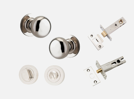 Iver Cambridge Door Knob 0208 Round Rose Polished Nickel - Passage kit , privacy kit & Entrance Kit (Dual Function 5 pin and Key Thumb 6 Pin)