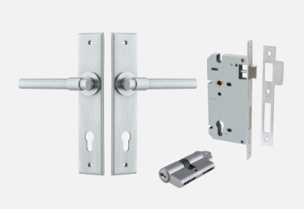 Iver Helsinki Door Lever 12402 Stepped Backplate Brushed Chrome - Passage ,Privacy & Entrance