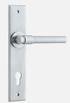 Iver Helsinki Door Lever 12402 Stepped Backplate Brushed Chrome - Passage ,Privacy & Entrance
