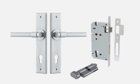 Iver Helsinki Door Lever 12402 Stepped Backplate Brushed Chrome - Passage ,Privacy & Entrance