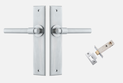 Iver Helsinki Door Lever 12402 Stepped Backplate Brushed Chrome - Passage ,Privacy & Entrance