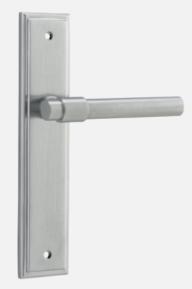 Iver Helsinki Door Lever 12402 Stepped Backplate Brushed Chrome - Passage ,Privacy & Entrance
