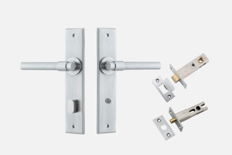 Iver Helsinki Door Lever 12402 Stepped Backplate Brushed Chrome - Passage ,Privacy & Entrance