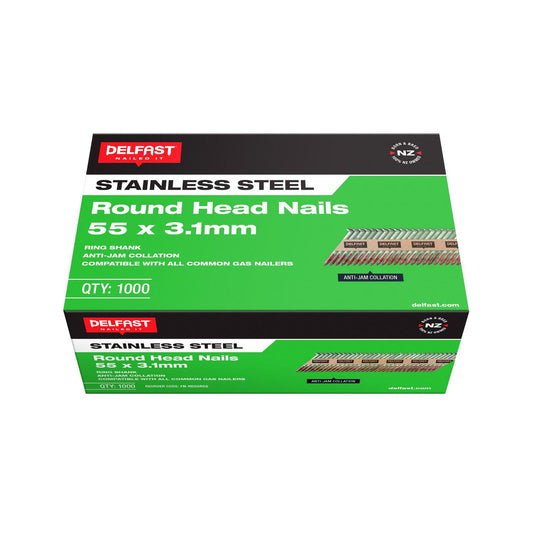 Delfast Ring Stainless Steel Round Head Nails Available in 4 sizes 55 x 3.1mm,65 x 3.1mm,75 x 3.1mm,90 x 3.1mm Box 1000