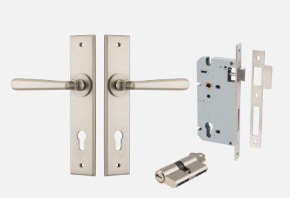Iver Copenhagen Door Lever 14880 Chamfered Backplate Satin Nickel - Passage ,Privacy & Entrance
