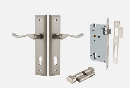 Iver Stirling Door Lever 14926 Stepped Backplate Satin Nickel - Passage ,Privacy & Entrance