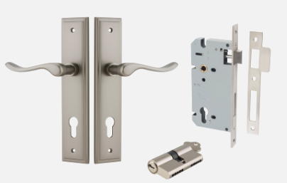 Iver Stirling Door Lever 14926 Stepped Backplate Satin Nickel - Passage ,Privacy & Entrance