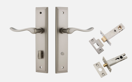 Iver Stirling Door Lever 14926 Stepped Backplate Satin Nickel - Passage ,Privacy & Entrance