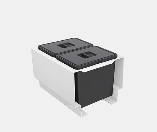 Tanova Pull Out Kitchen Bin 400mm Cab - Drawer Insert Frame & Buckets White and Charcoal
