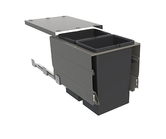 Tanova Designer Series Pull Out Soft Close Kitchen Waste Bin 400mm Cabinet-2 Bin White and Charcoal