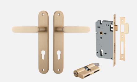 Iver Bronte Door Lever 15264 Oval Backplate Brushed Brass - Passage ,Privacy & Entrance