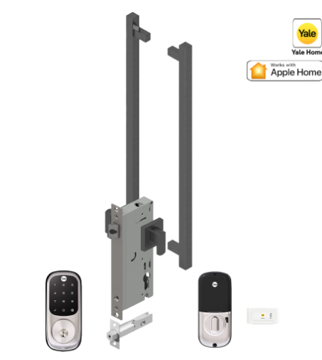 YALE ASSURE KEYED SMART-READY LOCK WITH APEX 145 X 525 ENTRANCE SET SATIN NICKEL & MATT BLACK