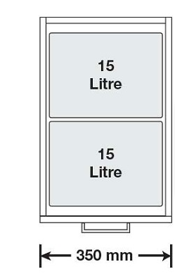 Tanova NZ Simplex Base Mounted Pull Out Kitchen Bin - 300mm and 350mm Cabinet Handle Type – 2 x 12Litre ,2 x 15Litre Grey