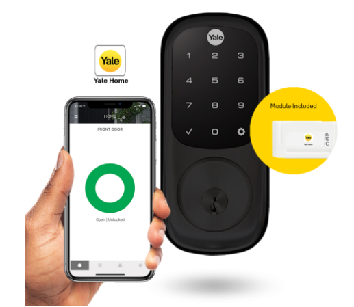 YALE ASSURE KEYED SMART-READY LOCK WITH HAWTHRON LEVER MATT BLACK & SATIN NICKEL