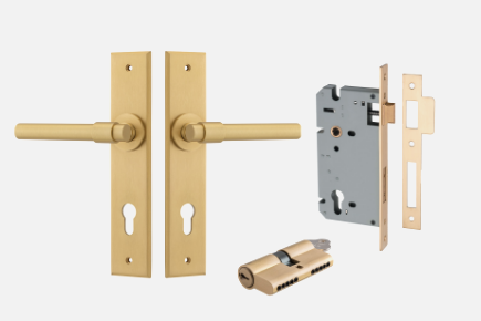 Iver Helsinki Door Lever 15404 Chamfered Backplate Brushed Brass - Passage ,Privacy & Entrance