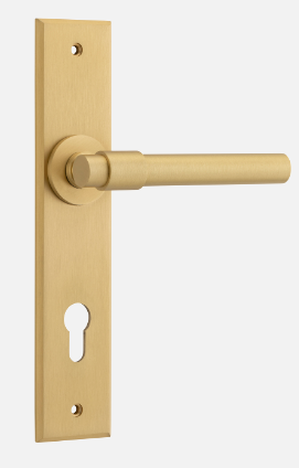 Iver Helsinki Door Lever 15404 Chamfered Backplate Brushed Brass - Passage ,Privacy & Entrance