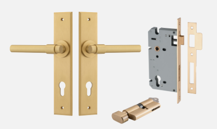 Iver Helsinki Door Lever 15404 Chamfered Backplate Brushed Brass - Passage ,Privacy & Entrance