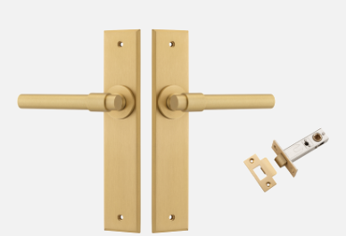 Iver Helsinki Door Lever 15404 Chamfered Backplate Brushed Brass - Passage ,Privacy & Entrance