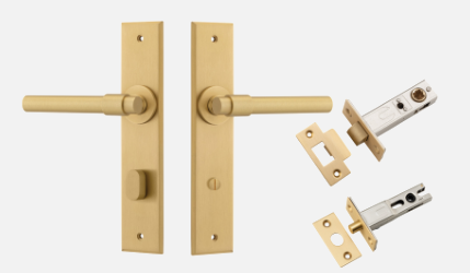 Iver Helsinki Door Lever 15404 Chamfered Backplate Brushed Brass - Passage ,Privacy & Entrance