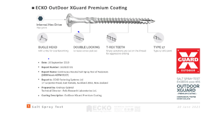 Ecko Batten Screw XGuard Galvanized (outdoor) T-REX17 14Gx75,90,100,125,150mm Pack of 500