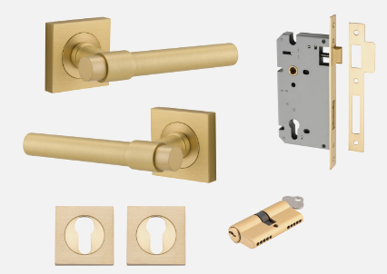 Iver Helsinki Door Lever 16204 Square Rose Backplate Brushed Gold PVD - Passage ,Privacy & Entrance
