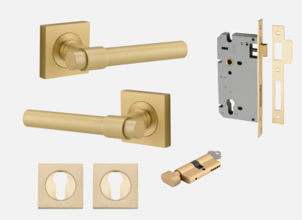 Iver Helsinki Door Lever 16204 Square Rose Backplate Brushed Gold PVD - Passage ,Privacy & Entrance