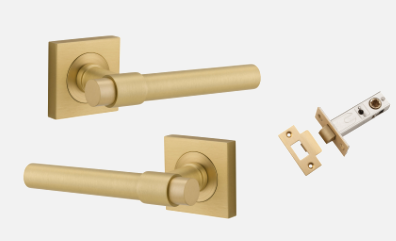 Iver Helsinki Door Lever 16204 Square Rose Backplate Brushed Gold PVD - Passage ,Privacy & Entrance