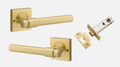 Iver Helsinki Door Lever 16204 Square Rose Backplate Brushed Gold PVD - Passage ,Privacy & Entrance