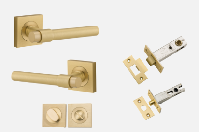 Iver Helsinki Door Lever 16204 Square Rose Backplate Brushed Gold PVD - Passage ,Privacy & Entrance