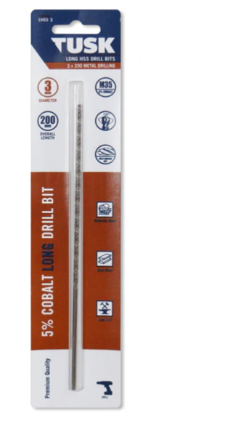 Tusk Heavy Duty Long HSS Drill Bits M35 135 degree -3mm x 200mm ,4mm x 200mm ,5mm x 200mm & 6mm x 200mm