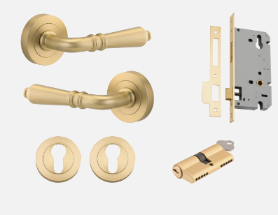 Iver Sarlat Door Lever 16260 Round Rose Backplate Brushed Gold PVD - Passage ,Privacy & Entrance