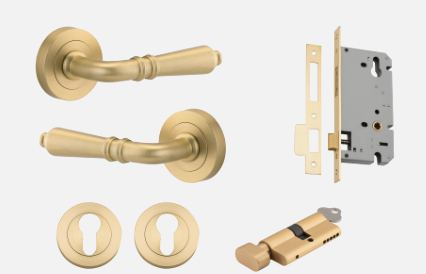 Iver Sarlat Door Lever 16260 Round Rose Backplate Brushed Gold PVD - Passage ,Privacy & Entrance