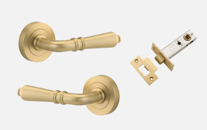 Iver Sarlat Door Lever 16260 Round Rose Backplate Brushed Gold PVD - Passage ,Privacy & Entrance