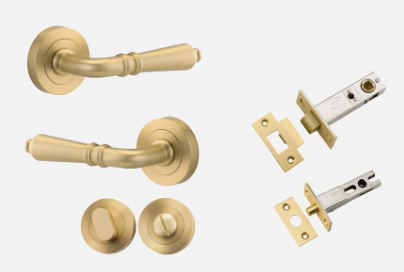 Iver Sarlat Door Lever 16260 Round Rose Backplate Brushed Gold PVD - Passage ,Privacy & Entrance