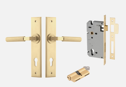 Iver Brunswick Door Lever 16296 Chamfered Backplate Brushed Gold PVD - Passage ,Privacy & Entrance