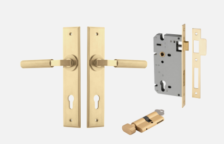Iver Brunswick Door Lever 16296 Chamfered Backplate Brushed Gold PVD - Passage ,Privacy & Entrance