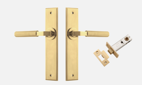 Iver Brunswick Door Lever 16296 Chamfered Backplate Brushed Gold PVD - Passage ,Privacy & Entrance